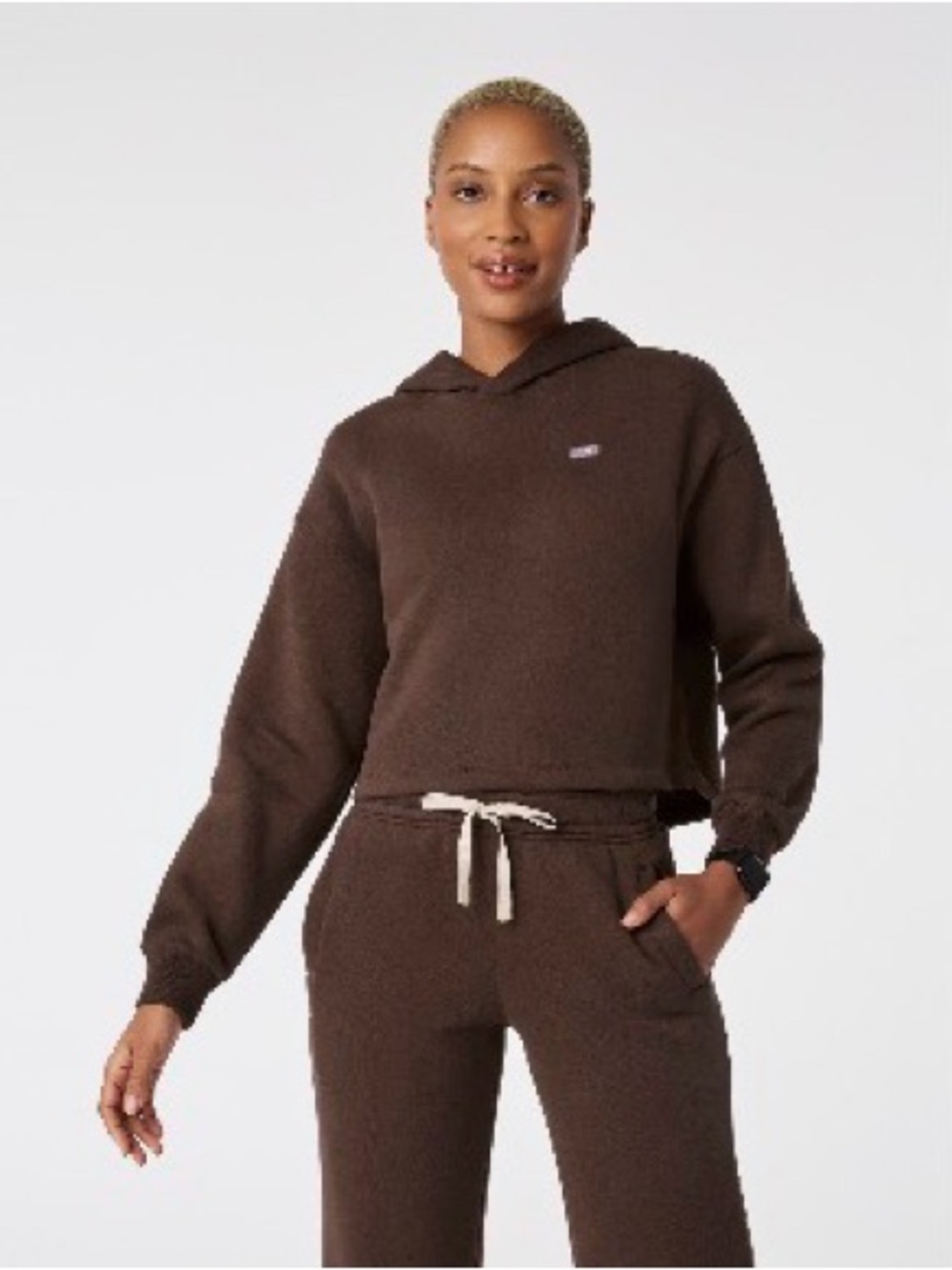 RARE Figs Off Shift Cropped Hoodie in Hot Fudge